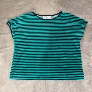 The Knit Collection by Russ Cashmere Green and Black Strip Top Medium